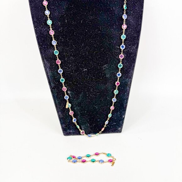 Swarovski Open Multicolor Bezel Crystals Gold Tone Necklace and bracelet set - Picture 2 of 4